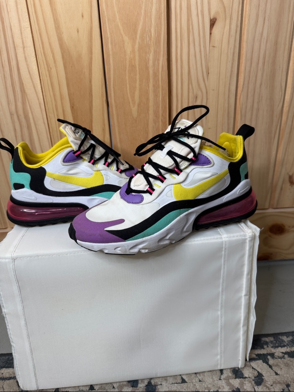 Nike Multicolor Air Max 270 React Sneakers - White, Yellow, Purple & Teal